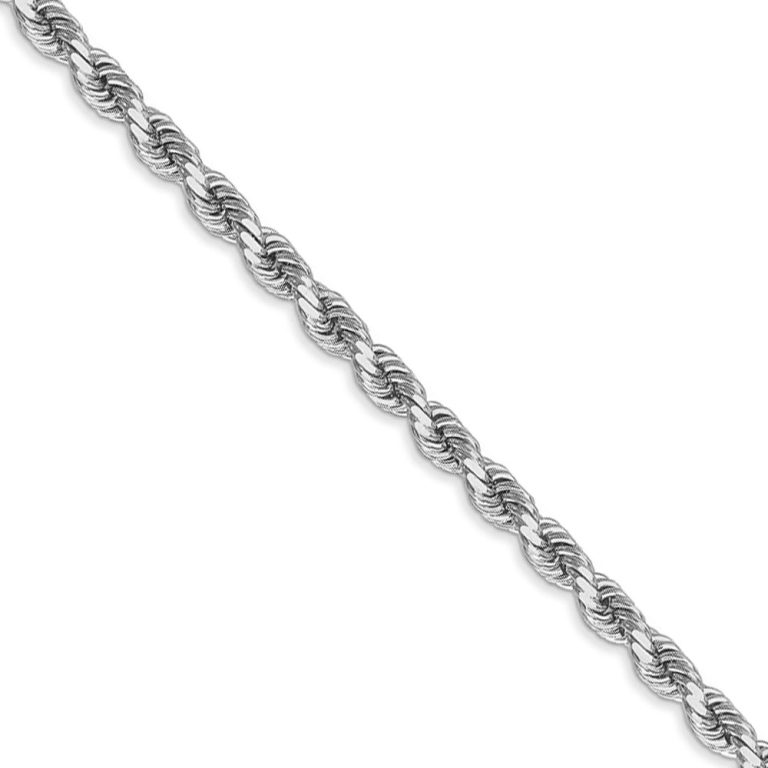 3.5mm 14k White Gold Diamond Cut Solid Rope Chain Necklace, 18 Inch