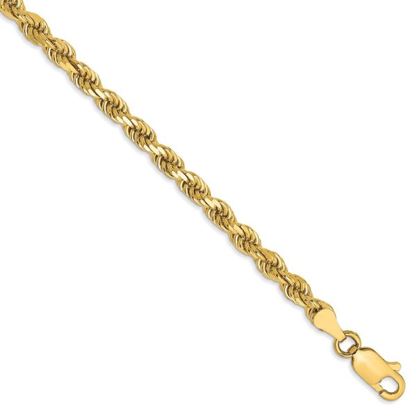 3.5mm, 14k Yellow Gold, Diamond Cut Solid Rope Chain Bracelet, 7 Inch