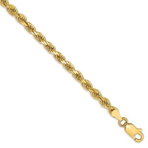 3.5mm, 14k Yellow Gold, Diamond Cut Solid Rope Chain Bracelet, 8 Inch