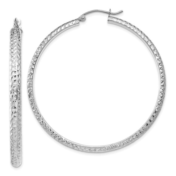 3.5mm, Diamond Cut 14k White Gold Round Hoop Earrings, 46mm (1 3/4 In)