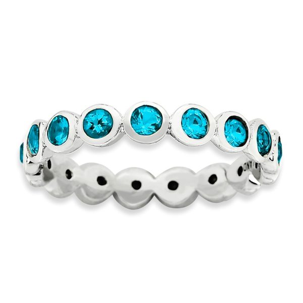 3.5mm Sterling Silver w/ Blue Crystals Stackable Band Size 5