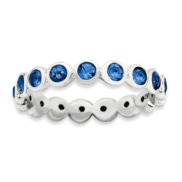 3.5mm Sterling Silver w Blue Crystals Stackable Band Sz 10