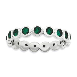 3.5mm Sterling Silver w/Green Crystals Stackable Band Size 6