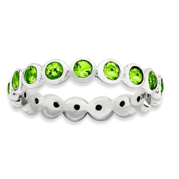 3.5mm Sterling Silver with Light Green Crystals Band Size 7