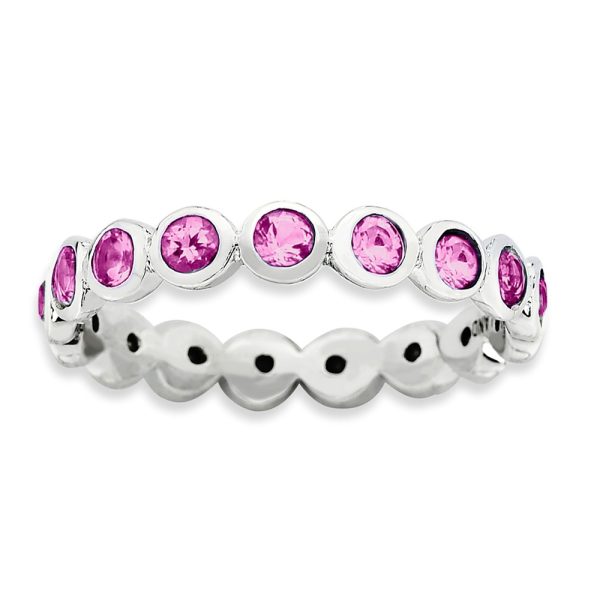 3.5mm Sterling Silver with Pink Crystals Stackable Band Sz 5