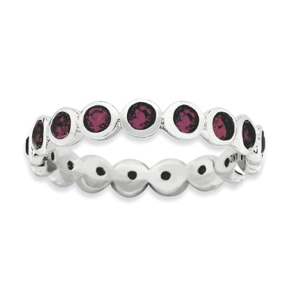 3.5mm Sterling Silver with Purple-Red Crystals Band Size 5