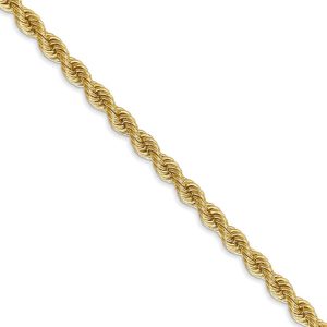 3.65mm 14k Yellow Gold Handmade Solid Rope Chain Necklace, 22 Inch