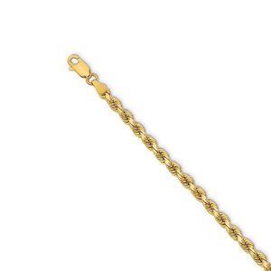 3.75mm 14k Yellow Gold, Solid Diamond Cut Rope Chain Bracelet, 7 Inch