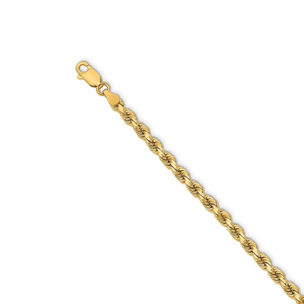 3.75mm 14k Yellow Gold, Solid Diamond Cut Rope Chain Necklace, 20 Inch