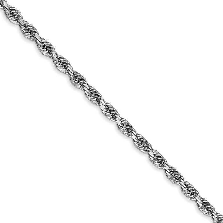 3mm 10k White Gold D/C Quadruple Rope Chain Necklace, 18 Inch