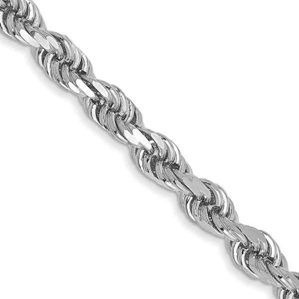 3mm 10k White Gold Solid Diamond Cut Rope Chain Bracelet, 8 Inch