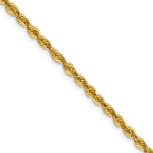 3mm 10k Yellow Gold Diamond Cut Hollow Rope Chain Necklace, 20 Inch