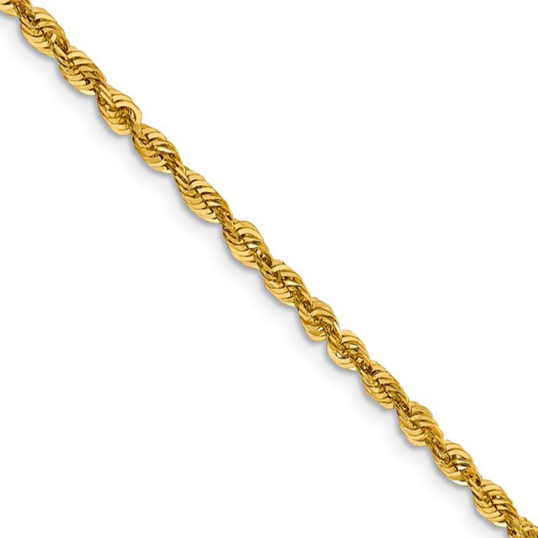 3mm 10k Yellow Gold Diamond Cut Hollow Rope Chain Necklace, 20 Inch