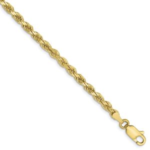 3mm 10k Yellow Gold Diamond Cut Solid Rope Chain Bracelet - 7 Inch