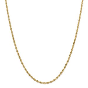 3mm 10k Yellow Gold Hollow Rope Chain Necklace, 16 Inch