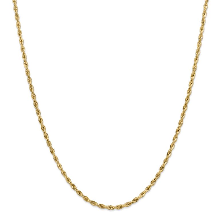 3mm 10k Yellow Gold Hollow Rope Chain Necklace, 16 Inch