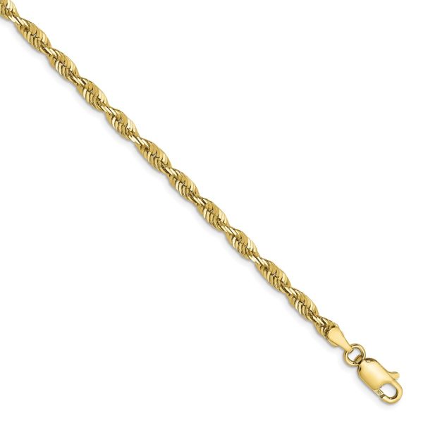 3mm 10k Yellow Gold Lightweight D/C Solid Rope Chain Bracelet, 8 Inch