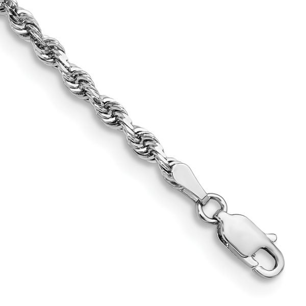 3mm 14k White Gold D/C Quadruple Rope Chain Anklet or Bracelet, 9 Inch