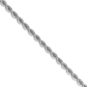 3mm, 14k White Gold, Handmade Solid Rope Chain Necklace, 18 Inch