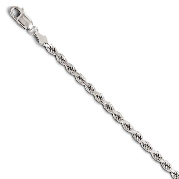 3mm 14k White Gold Solid Diamond Cut Rope Chain Bracelet, 7 Inch