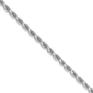 3mm 14k White Gold Solid Diamond Cut Rope Chain Necklace, 18 Inch