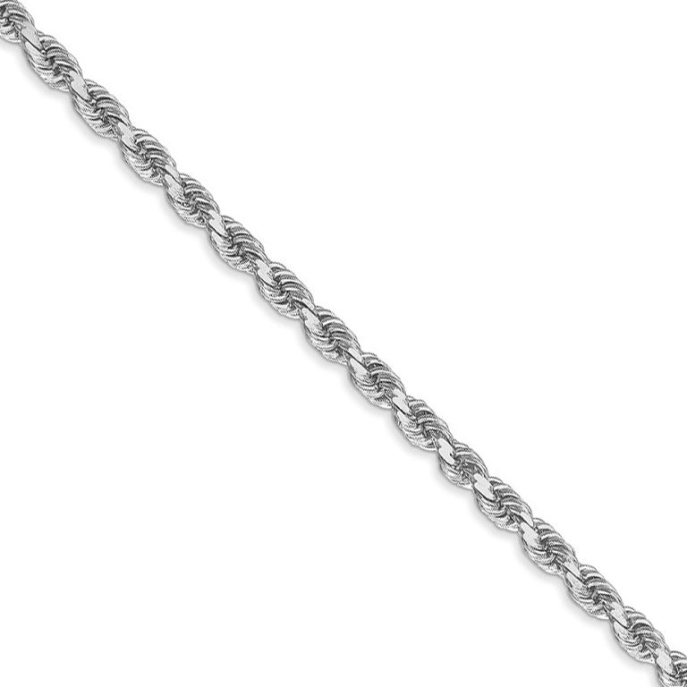 3mm 14k White Gold Solid Diamond Cut Rope Chain Necklace, 18 Inch