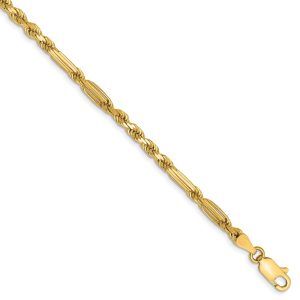 3mm, 14k Yellow Gold, Diamond Cut, Milano Rope Chain Bracelet, 7 Inch