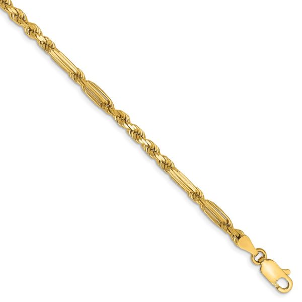 3mm, 14k Yellow Gold, Diamond Cut, Milano Rope Chain Bracelet, 8 Inch