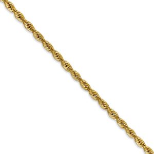 3mm 14k Yellow Gold Hollow Rope Chain Necklace, 20 Inch