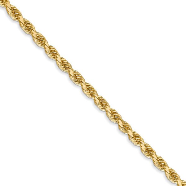 3mm 14k Yellow Gold Solid Diamond Cut Rope Chain Necklace, 22 Inch