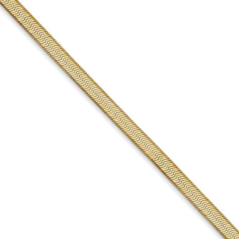 3mm, 14k Yellow Gold, Solid Herringbone Chain Necklace, 16 Inch