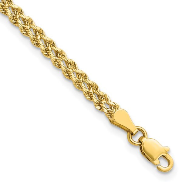 3mm Diamond Cut Double Rope Strand Bracelet in 14k Yellow Gold, 8 Inch