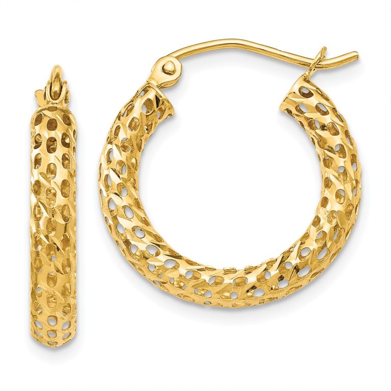 3mm, Round Mesh Hoop Earrings in 14k Yellow Gold, 20mm (3/4 Inch)