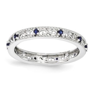 3mm Sterling Silver Stackable Created Sapphire Scroll Band Size 5