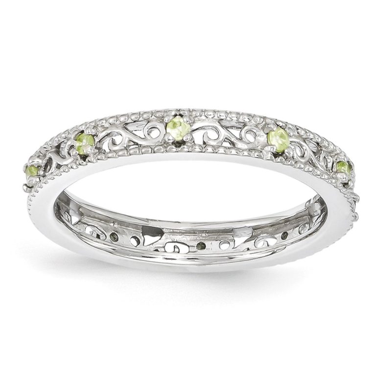 3mm Sterling Silver Stackable Expressions Peridot Scroll Band Size 5