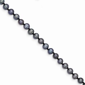 4-5mm, Black FW Cultured Pearl & 14k Yellow Gold Necklace, 16 Inch