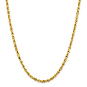 4.25mm 10k Yellow Gold Hollow Rope Chain Necklace, 16 Inch