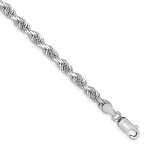 4.5mm, 14k White Gold D/C Quadruple Rope Chain Bracelet, 7 Inch