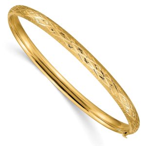 4.75mm 14k Yellow Gold Diamond Cut Fancy Hinged Bangle Bracelet