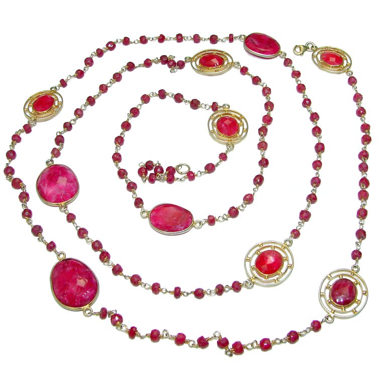 44 inches authentic Ruby .925 Sterling Silver handmade Station Necklace