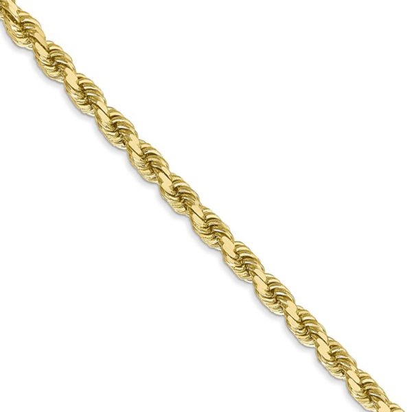 4mm 10k Yellow Gold Diamond Cut Solid Rope Chain Necklace, 16in