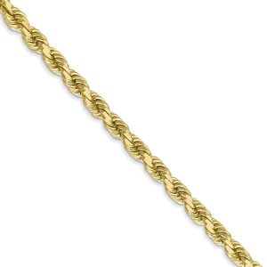 4mm 10k Yellow Gold Diamond Cut Solid Rope Chain Necklace, 24 Inch