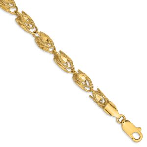 4mm, 10k Yellow Gold, Solid Marquise Chain Bracelet, 7 Inch