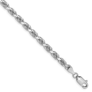 4mm, 14k White Gold D/C Quadruple Rope Chain Bracelet, 7 Inch