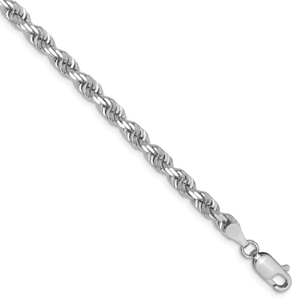 4mm, 14k White Gold D/C Quadruple Rope Chain Bracelet, 7 Inch