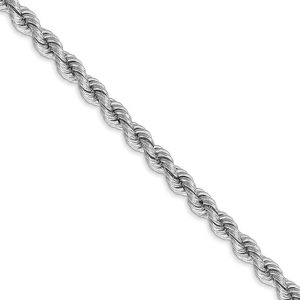 4mm, 14k White Gold, Handmade Solid Rope Chain Necklace, 18 Inch