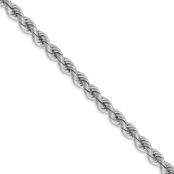 4mm, 14k White Gold, Handmade Solid Rope Chain Necklace, 20 Inch