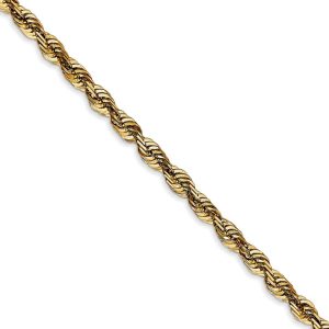 4mm 14k Yellow Gold Diamond Cut Light Rope Chain Necklace, 22 Inch