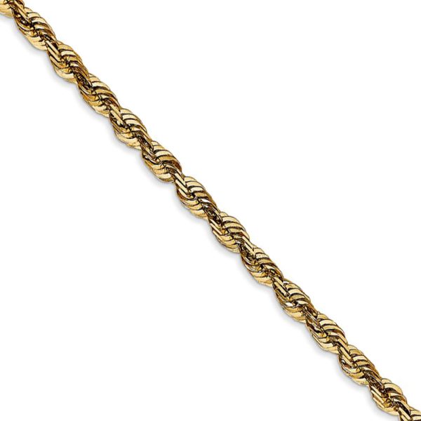 4mm 14k Yellow Gold Diamond Cut Light Rope Chain Necklace, 22 Inch