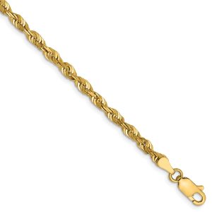 4mm 14k Yellow Gold Diamond Cut Rope Chain Bracelet, 7 Inch